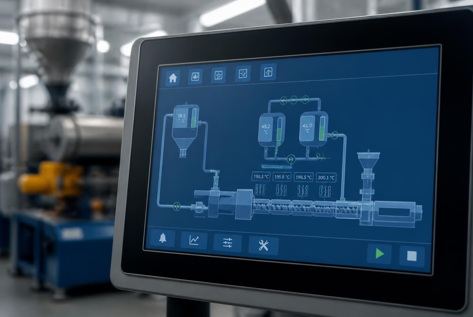 HMI zaslon s SCADA pregledom ekstruzijske linije